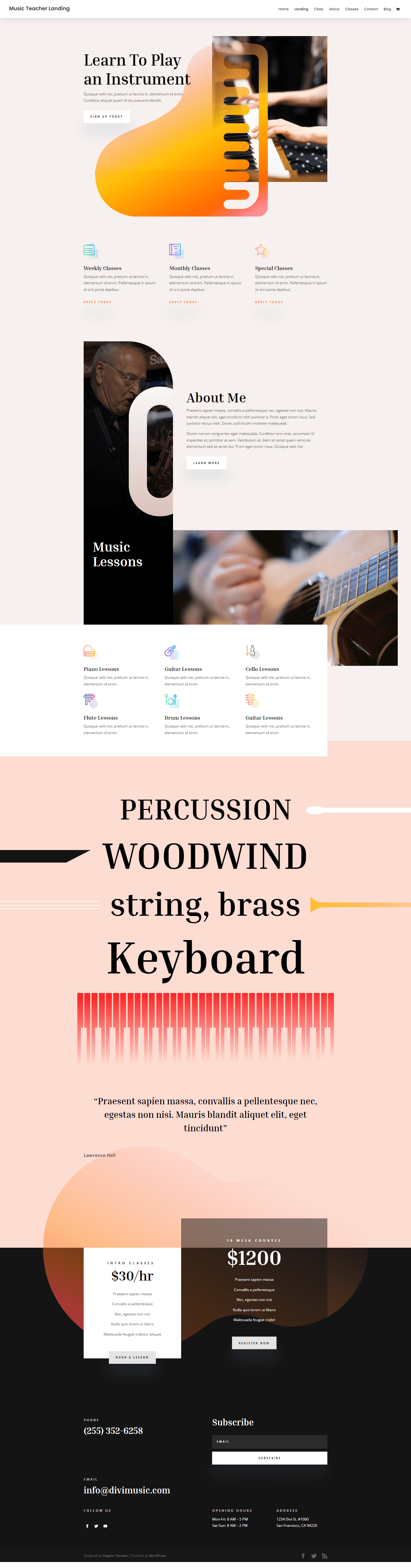 divi music teacher landing page